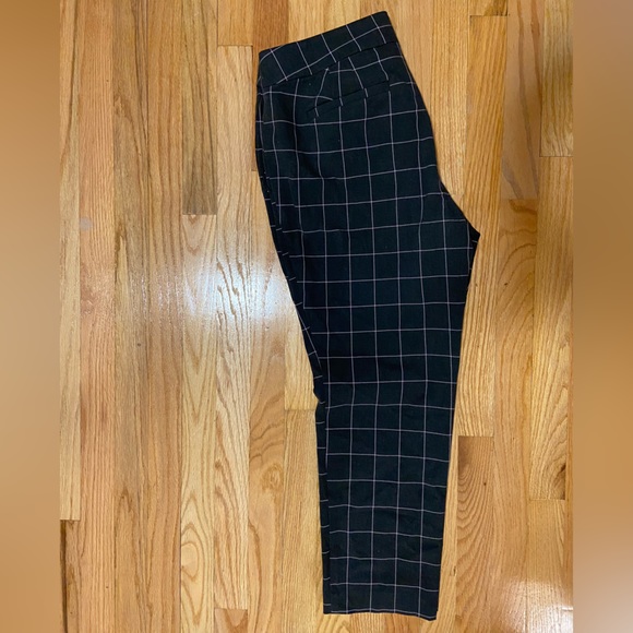 LOFT Gray Straight Leg Slacks with Pink Windowpane Stripes - Picture 2 of 3